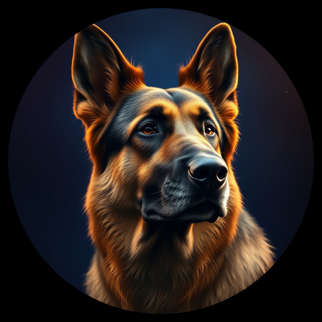Cosmic medallion portrait of PFZ44H12_PFZ44H12, a German Shepherd