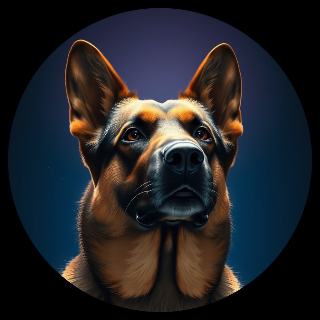 Cosmic medallion portrait of PFZ4A08_PFZ4A08, a German Shepherd