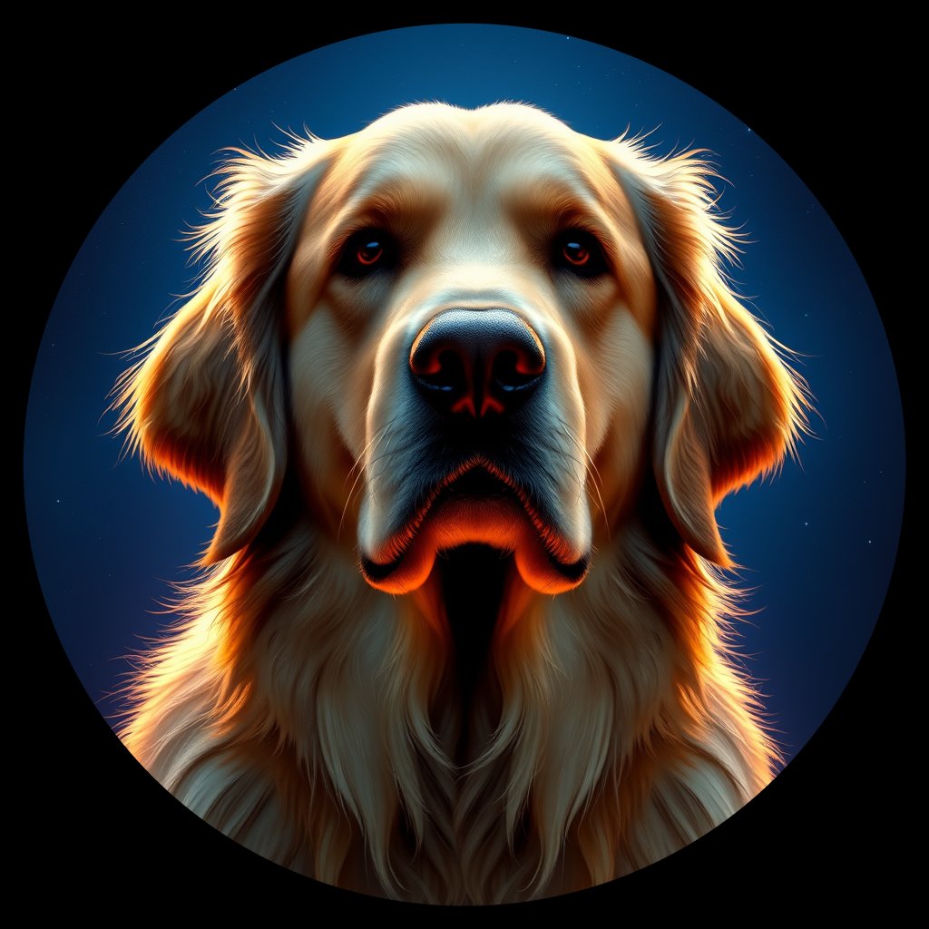 Cosmic medallion portrait of PFZ4B02_PFZ4B02, a Golden Retriever