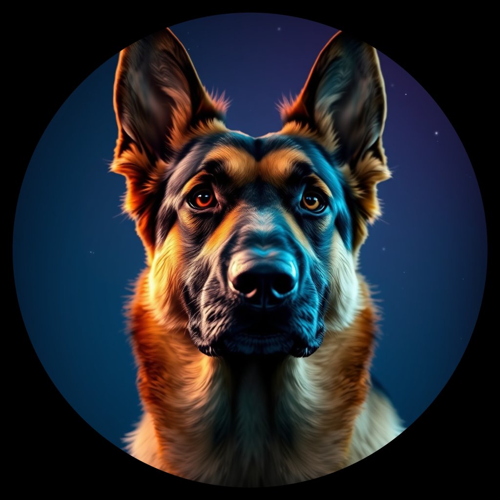 Cosmic medallion portrait of PFZ4B12_PFZ4B12, a German Shepherd
