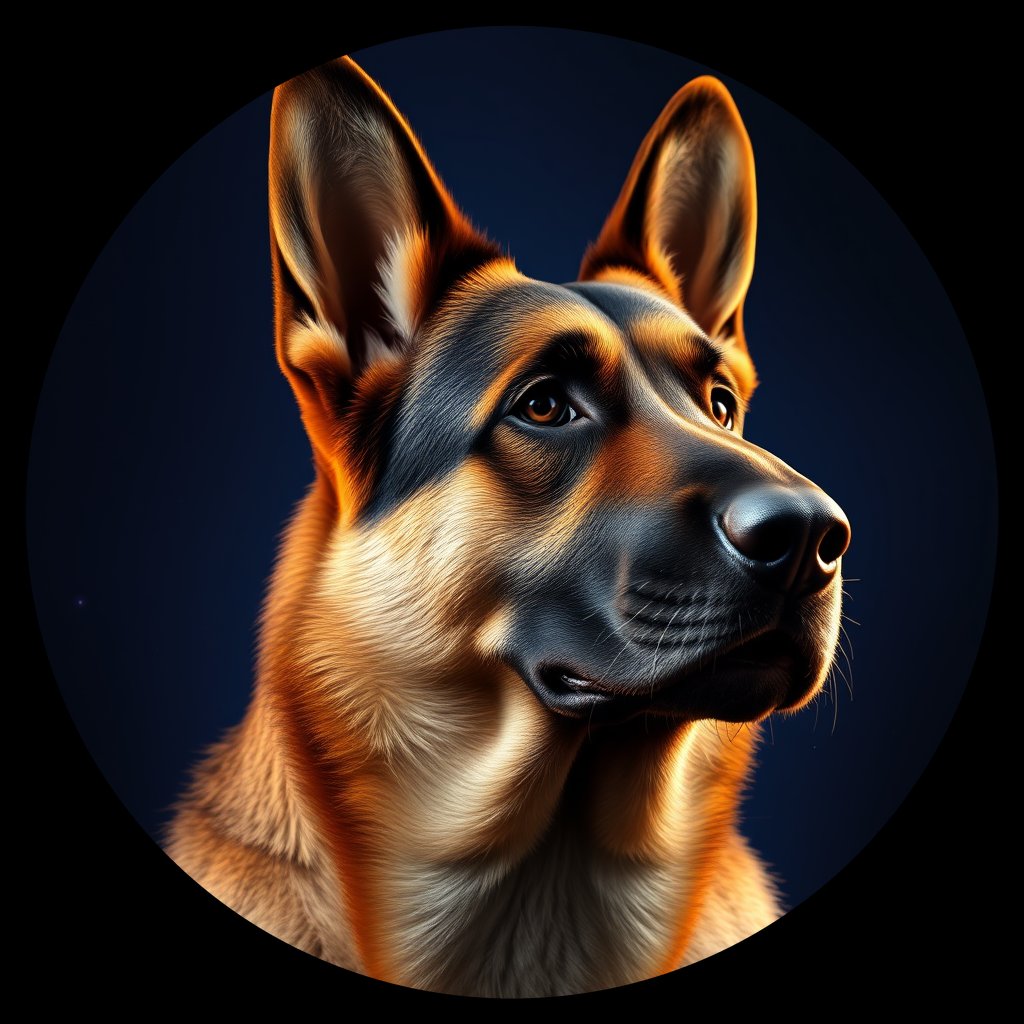 Cosmic medallion portrait of PFZ4C08_PFZ4C08, a German Shepherd