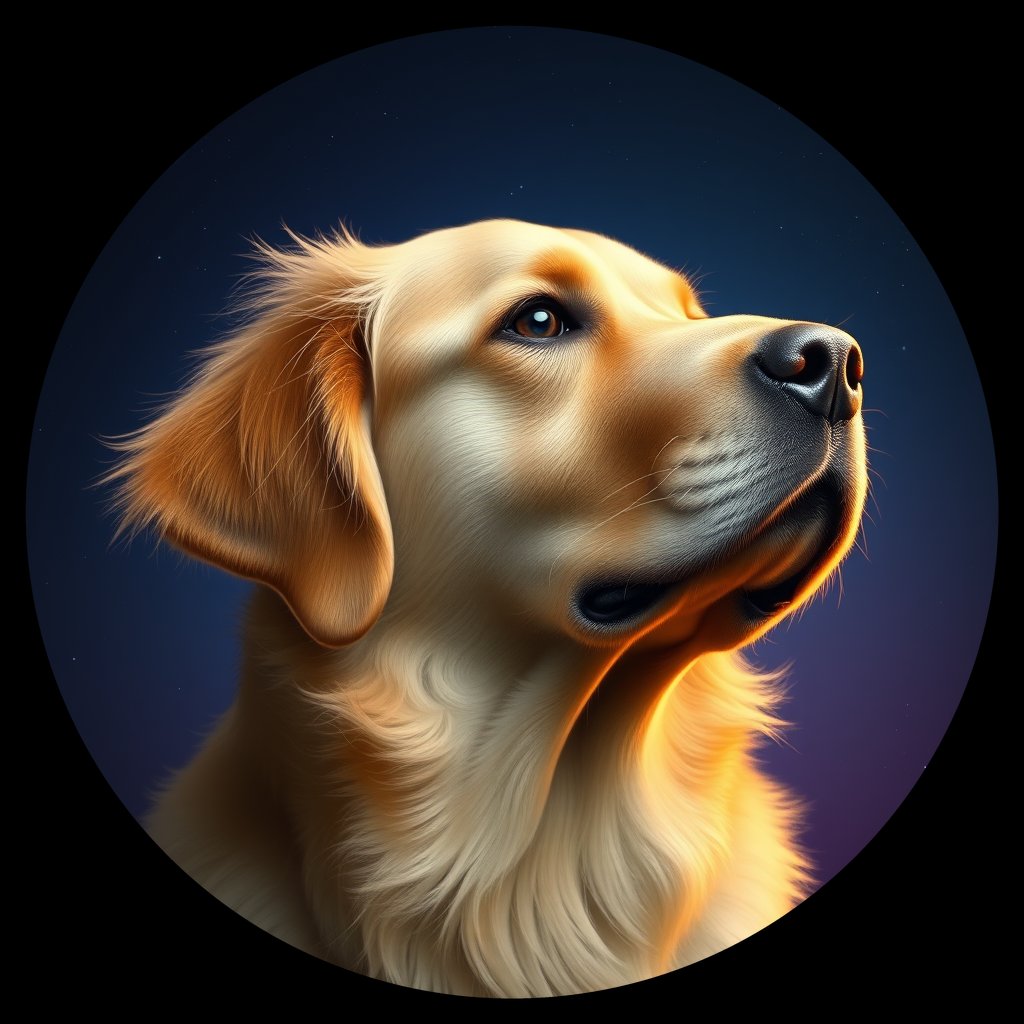 Cosmic medallion portrait of PFZ4E01_PFZ4E01, a Golden Retriever