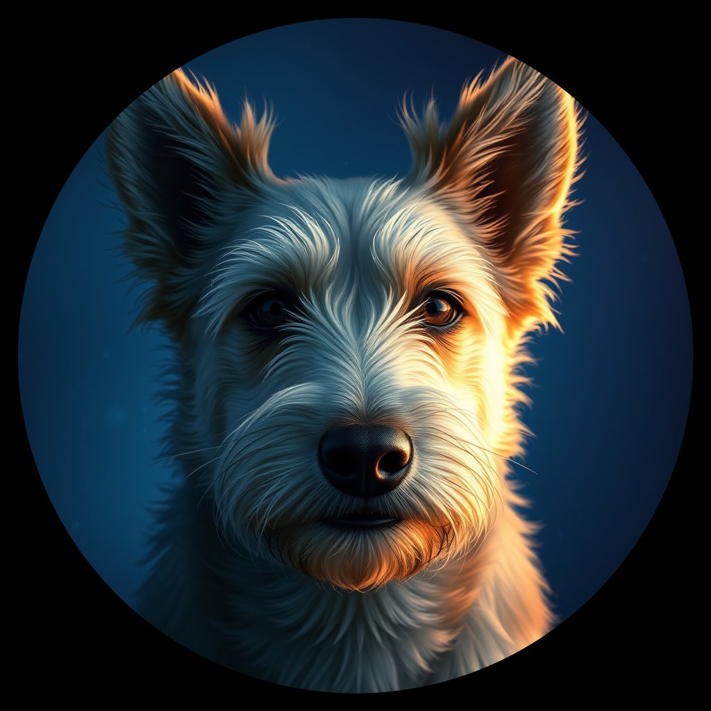 Cosmic medallion portrait of PFZ4E02_PFZ4E02, a Icelandic Sheepdog