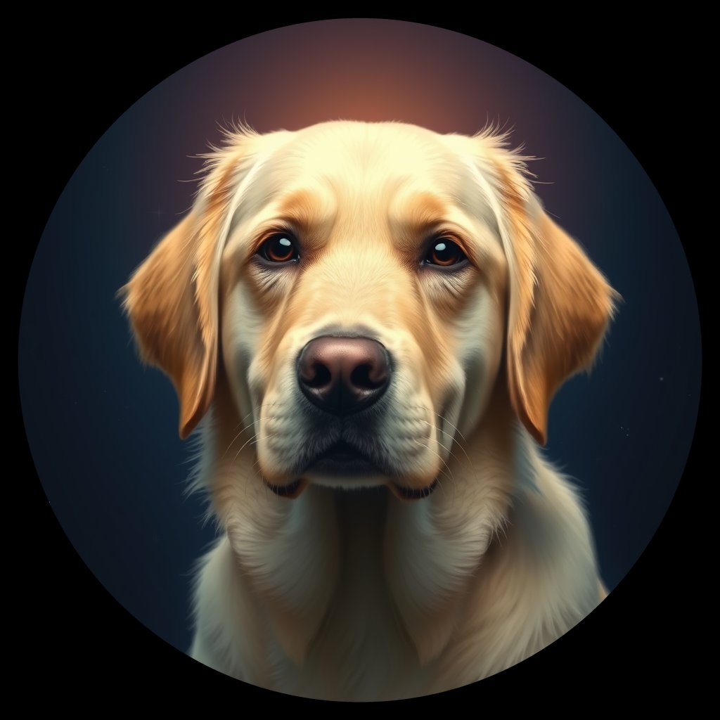 Cosmic medallion portrait of PFZ4E09_PFZ4E09, a Golden Retriever