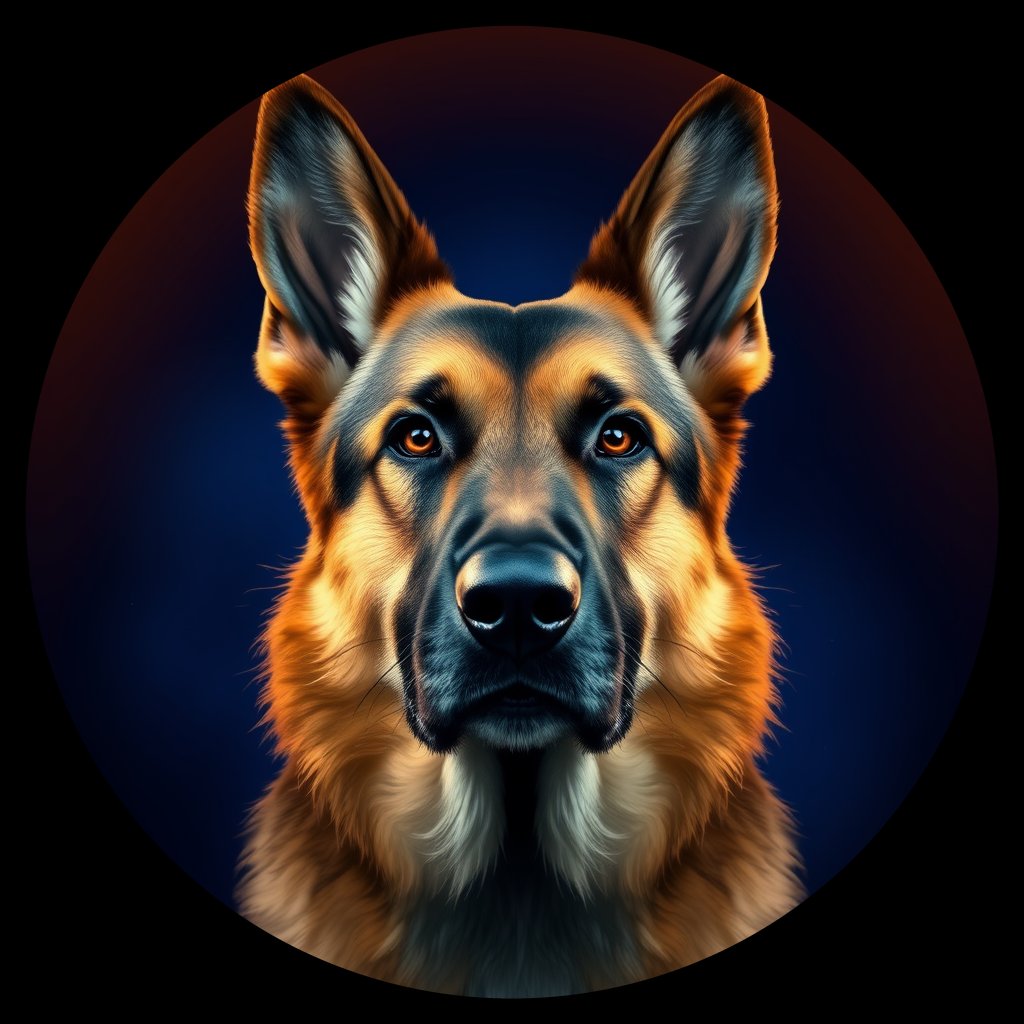 Cosmic medallion portrait of PFZ4E12_PFZ4E12, a German Shepherd