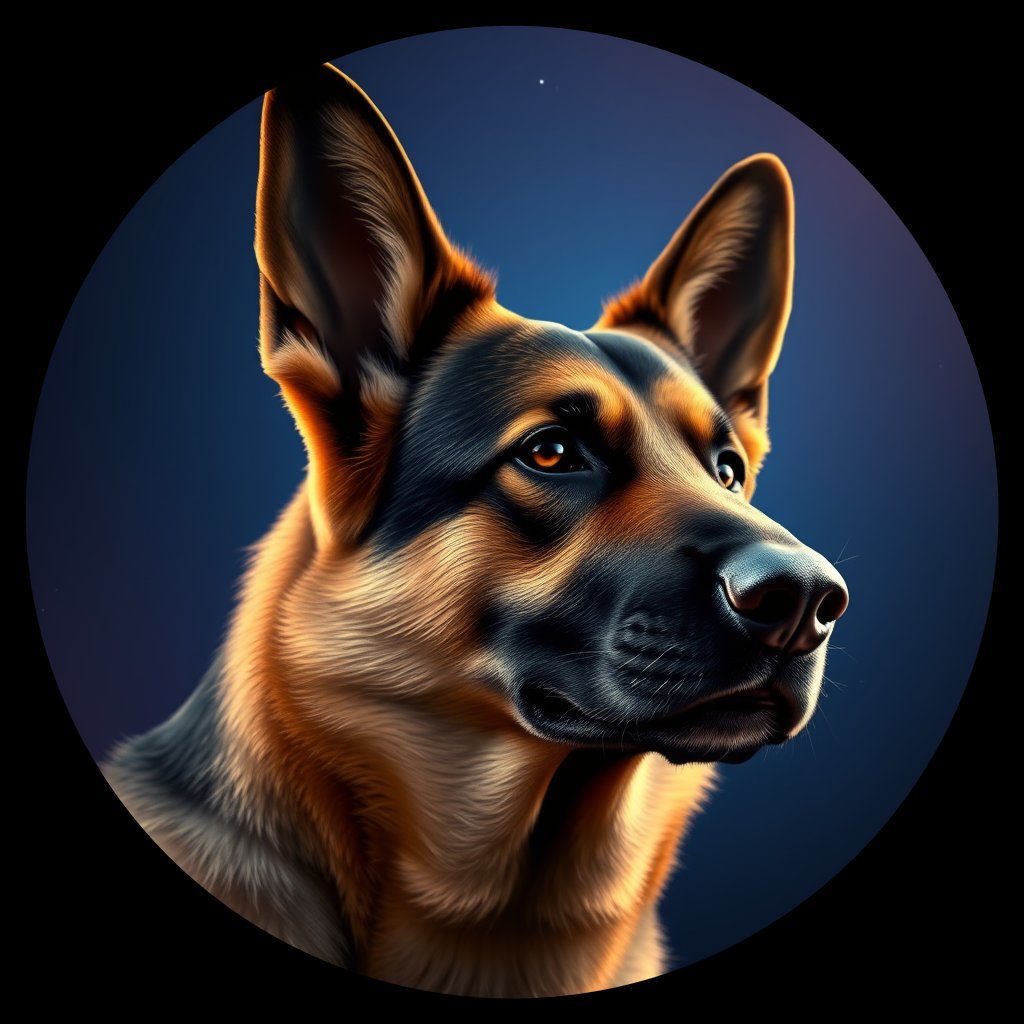 Cosmic medallion portrait of PFZ4F07_PFZ4F07, a German Shepherd