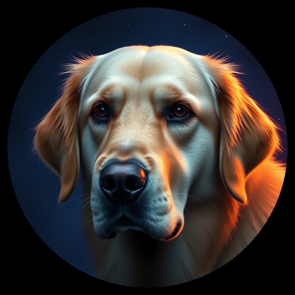 Cosmic medallion portrait of PFZ4G01_PFZ4G01, a Golden Retriever