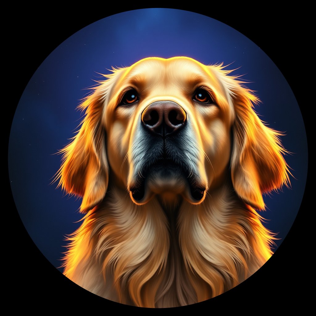 Cosmic medallion portrait of PFZ4G06_PFZ4G06, a Golden Retriever