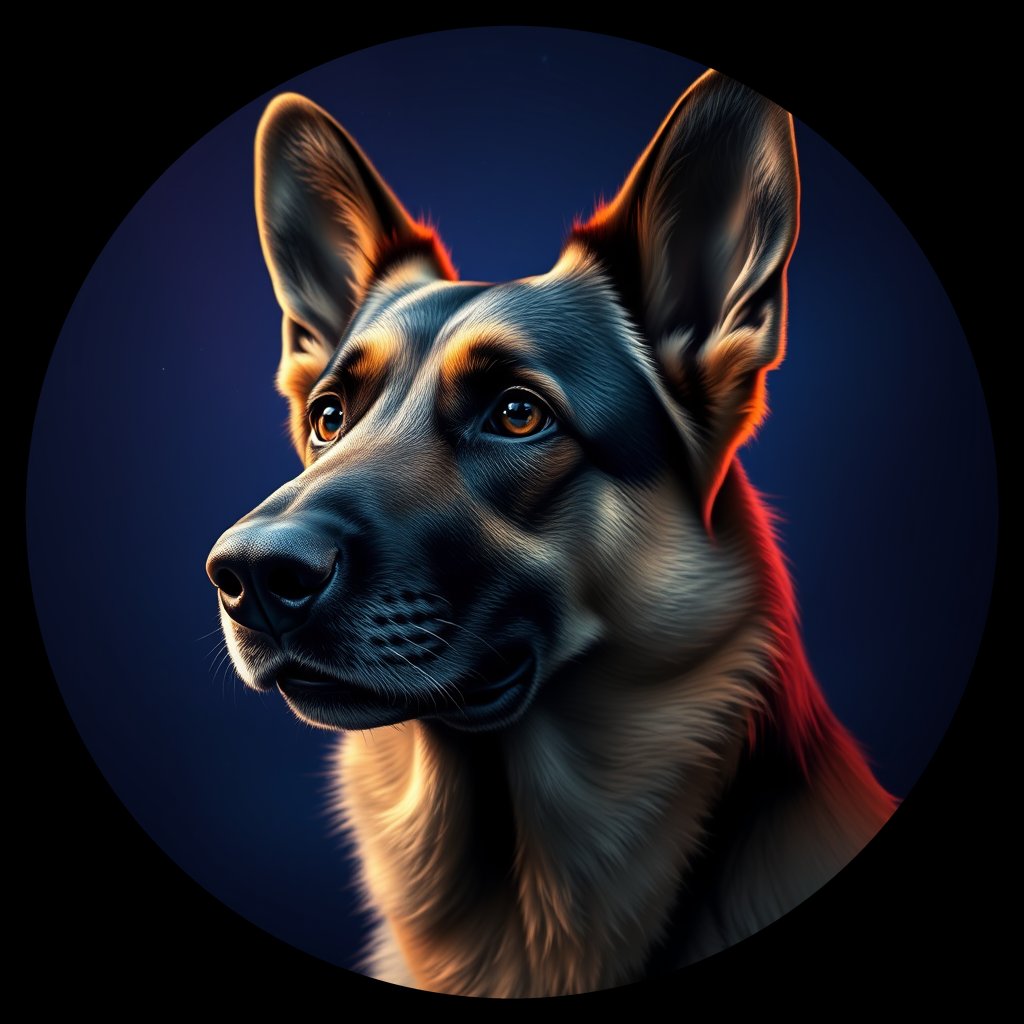 Cosmic medallion portrait of PFZ4G12_PFZ4G12, a German Shepherd