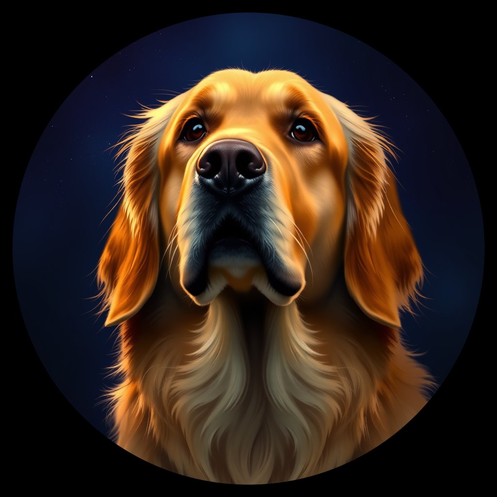Cosmic medallion portrait of PFZ4H04_PFZ4H04, a Golden Retriever