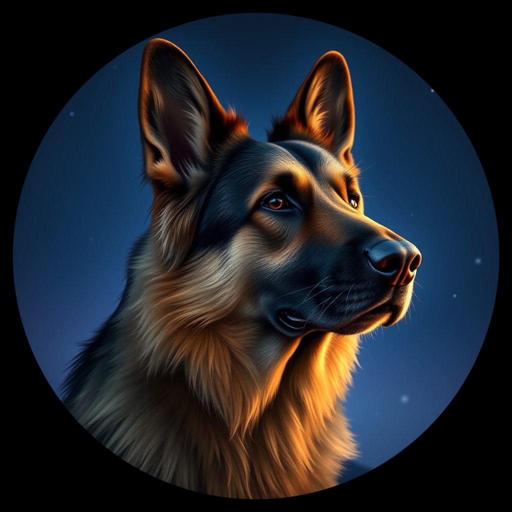 Cosmic medallion portrait of PFZ4H11_PFZ4H11, a German Shepherd