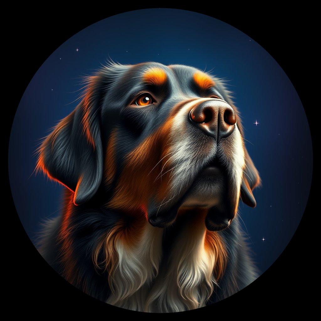 Cosmic medallion portrait of PFZ4H12_PFZ4H12, a Greater Swiss Mountain Dog