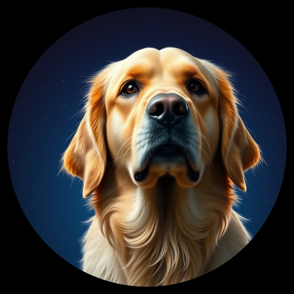 Cosmic medallion portrait of PFZ5A08_PFZ5A08, a Golden Retriever
