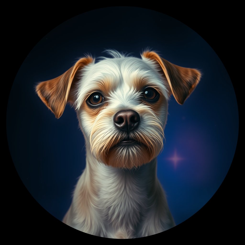 Cosmic medallion portrait of PFZ5A12_PFZ5A12, a Chinese Crested