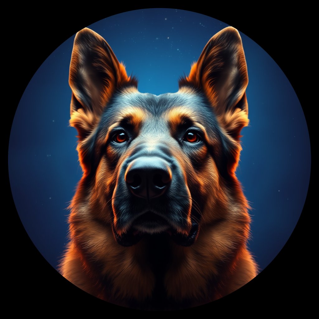Cosmic medallion portrait of PFZ5B05_PFZ5B05, a German Shepherd
