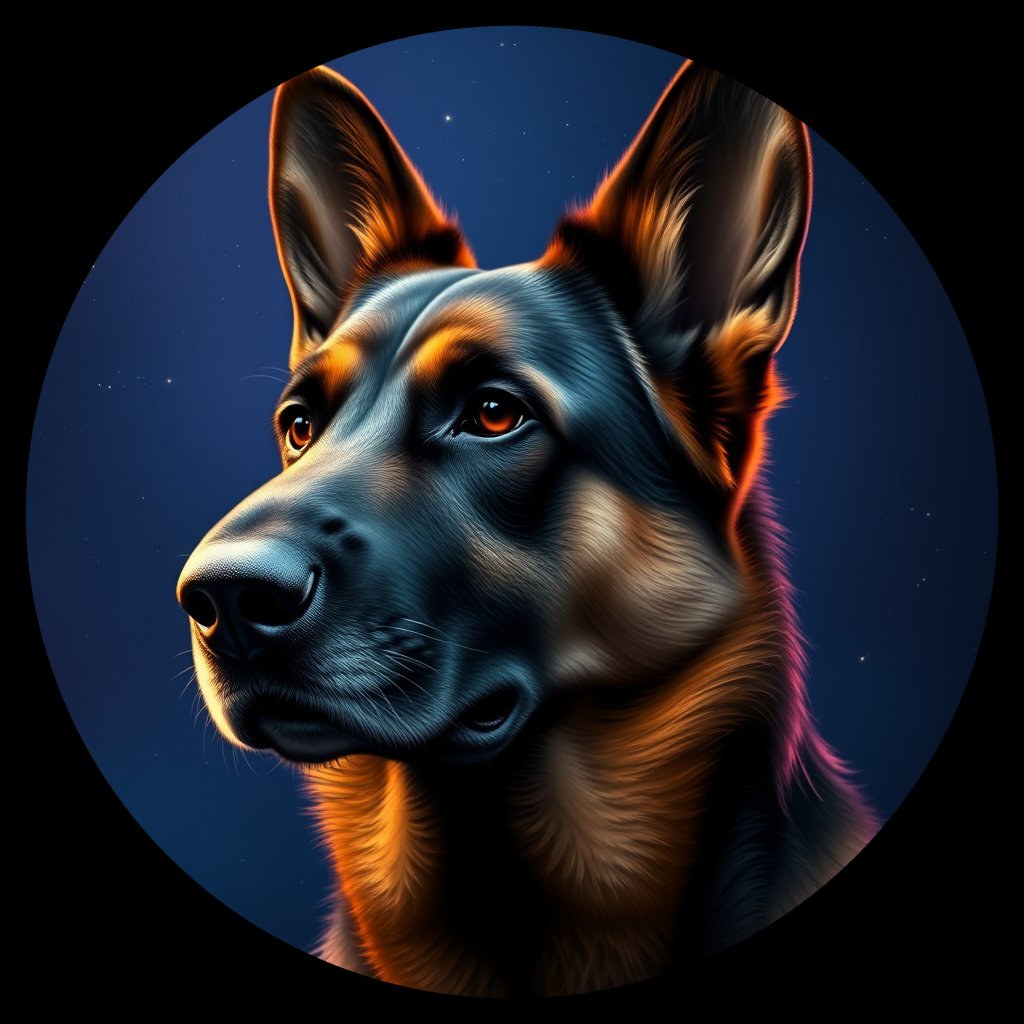 Cosmic medallion portrait of PFZ5C07_PFZ5C07, a German Shepherd