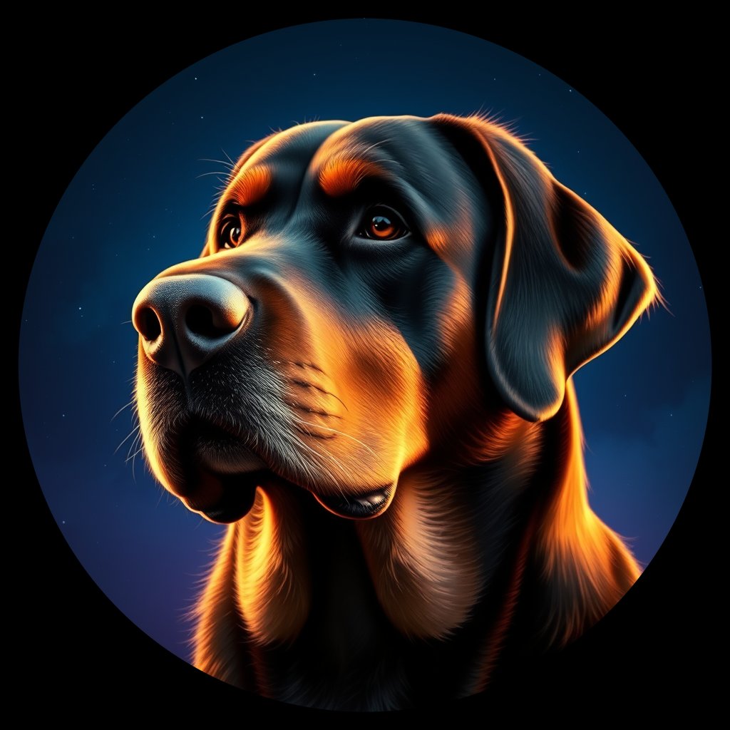 Cosmic medallion portrait of PFZ5C11_PFZ5C11, a Greater Swiss Mountain Dog