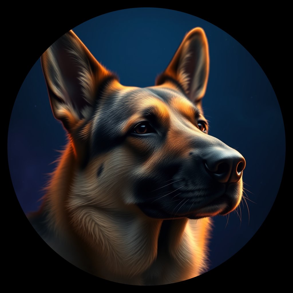 Cosmic medallion portrait of PFZ5D02_PFZ5D02, a German Shepherd