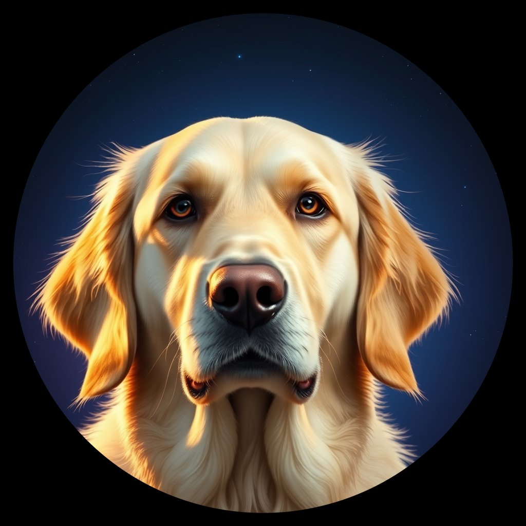 Cosmic medallion portrait of PFZ5D07_PFZ5D07, a Golden Retriever