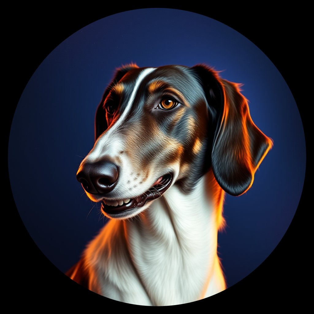 Cosmic medallion portrait of PFZ5D08_PFZ5D08, a Borzoi