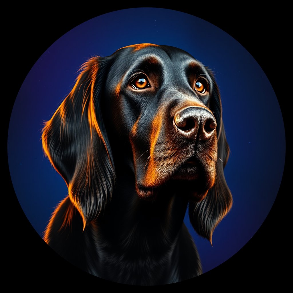 Cosmic medallion portrait of PFZ5D09_PFZ5D09, a Gordon Setter