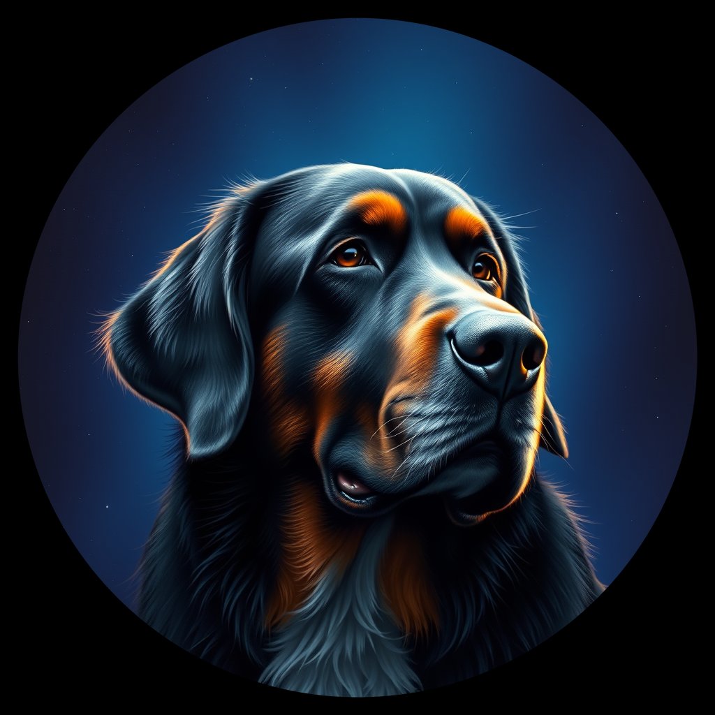 Cosmic medallion portrait of PFZ5D11_PFZ5D11, a Greater Swiss Mountain Dog