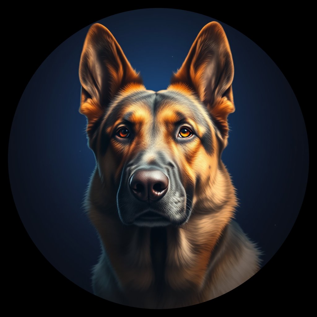 Cosmic medallion portrait of PFZ5E01_PFZ5E01, a German Shepherd