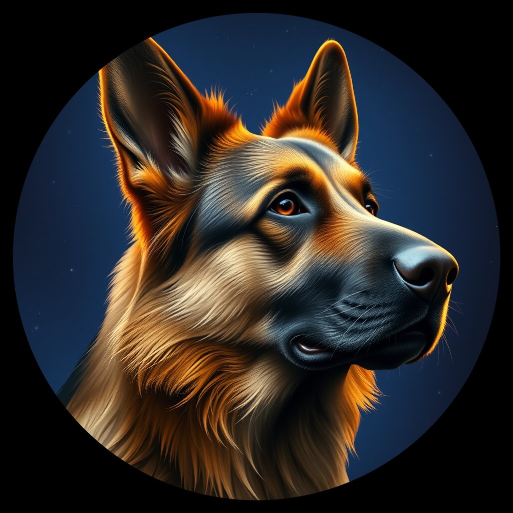 Cosmic medallion portrait of PFZ5E03_PFZ5E03, a German Shepherd