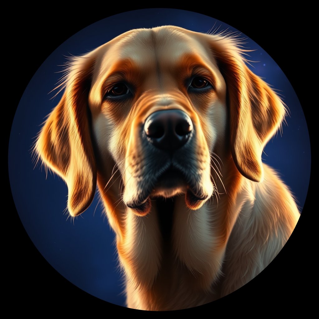 Cosmic medallion portrait of PFZ5E09_PFZ5E09, a Golden Retriever