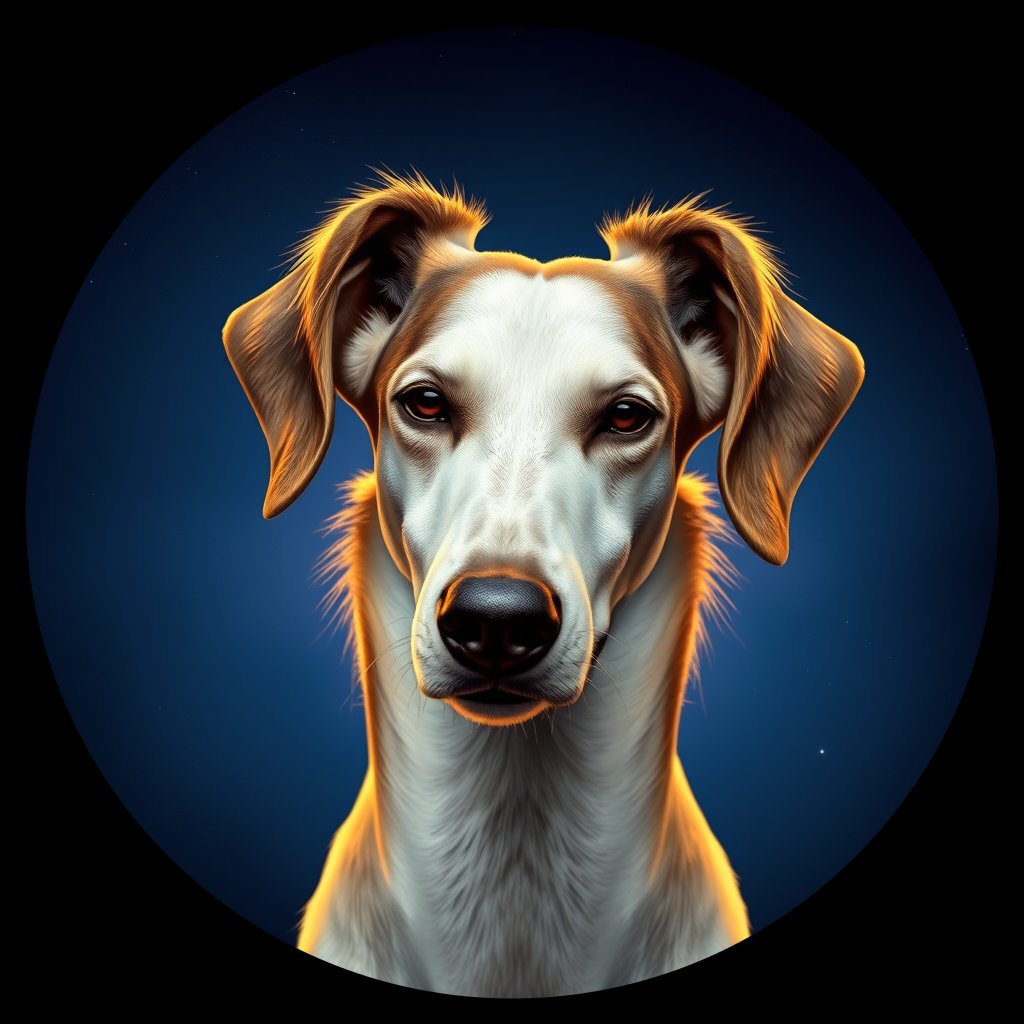Cosmic medallion portrait of PFZ5E10_PFZ5E10, a Borzoi