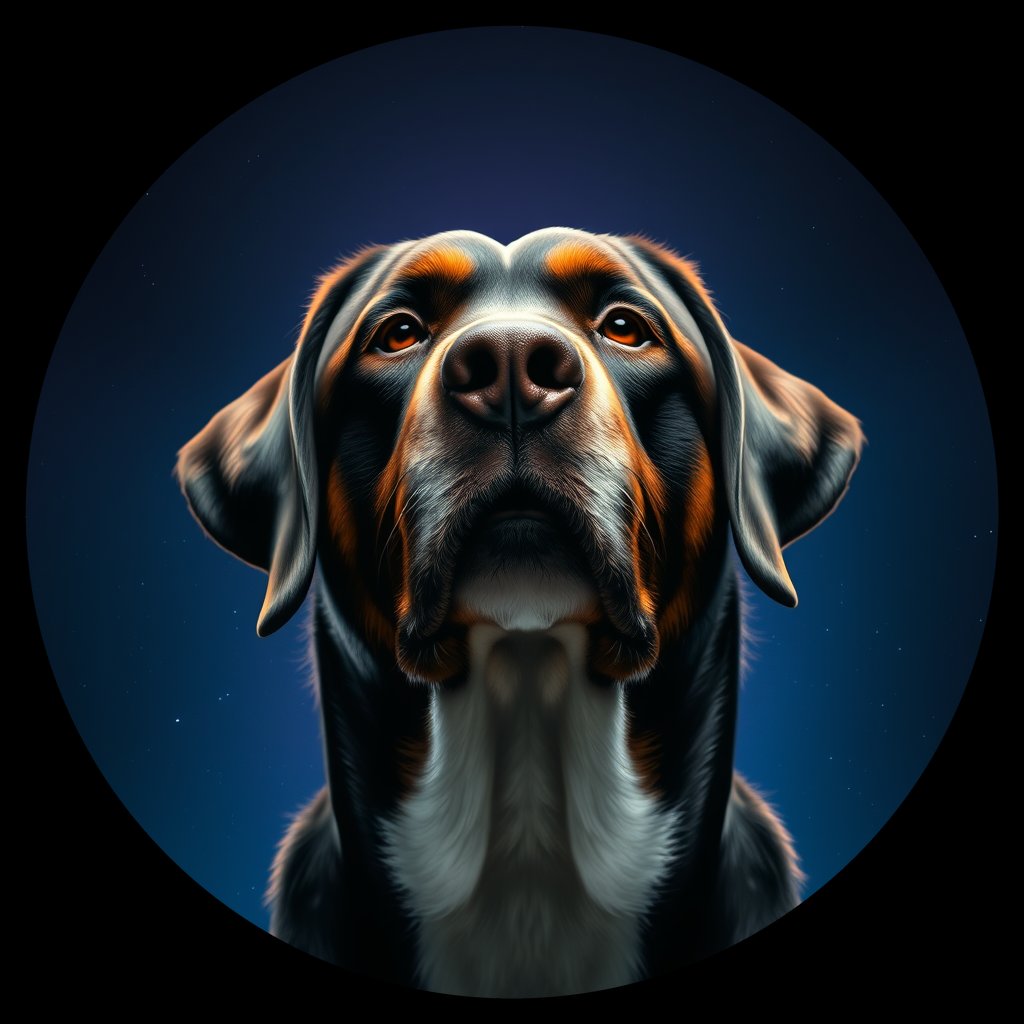 Cosmic medallion portrait of PFZ5E11_PFZ5E11, a Greater Swiss Mountain Dog