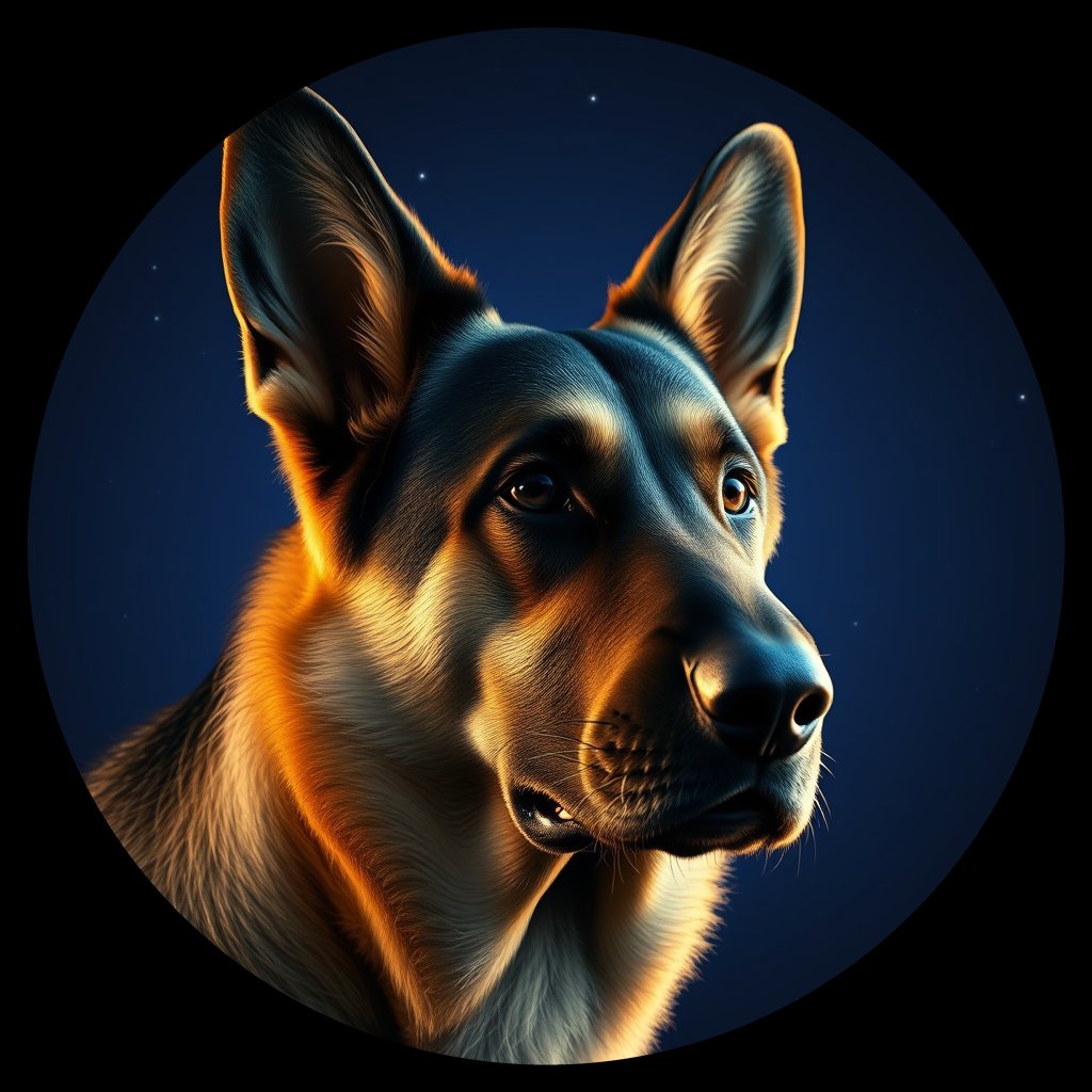 Cosmic medallion portrait of PFZ5E12_PFZ5E12, a German Shepherd