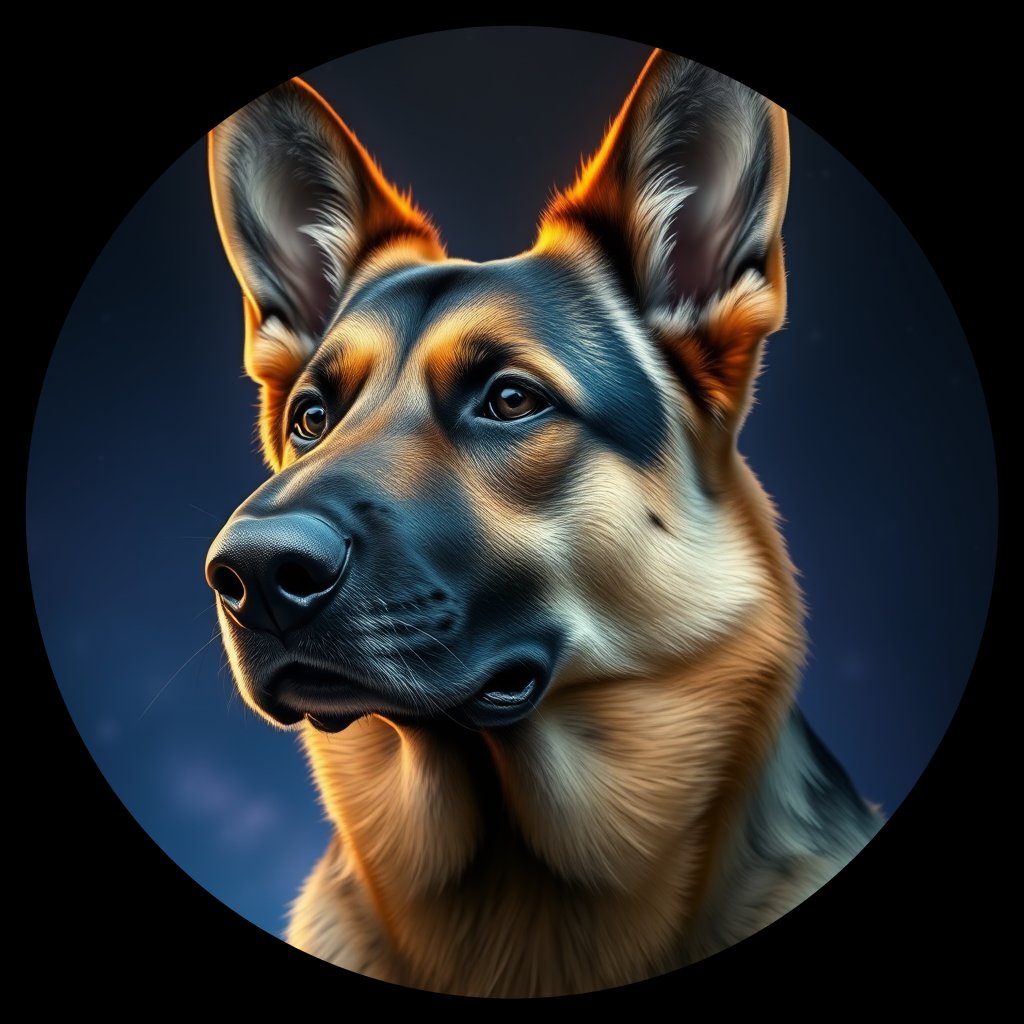 Cosmic medallion portrait of PFZ5F03_PFZ5F03, a German Shepherd