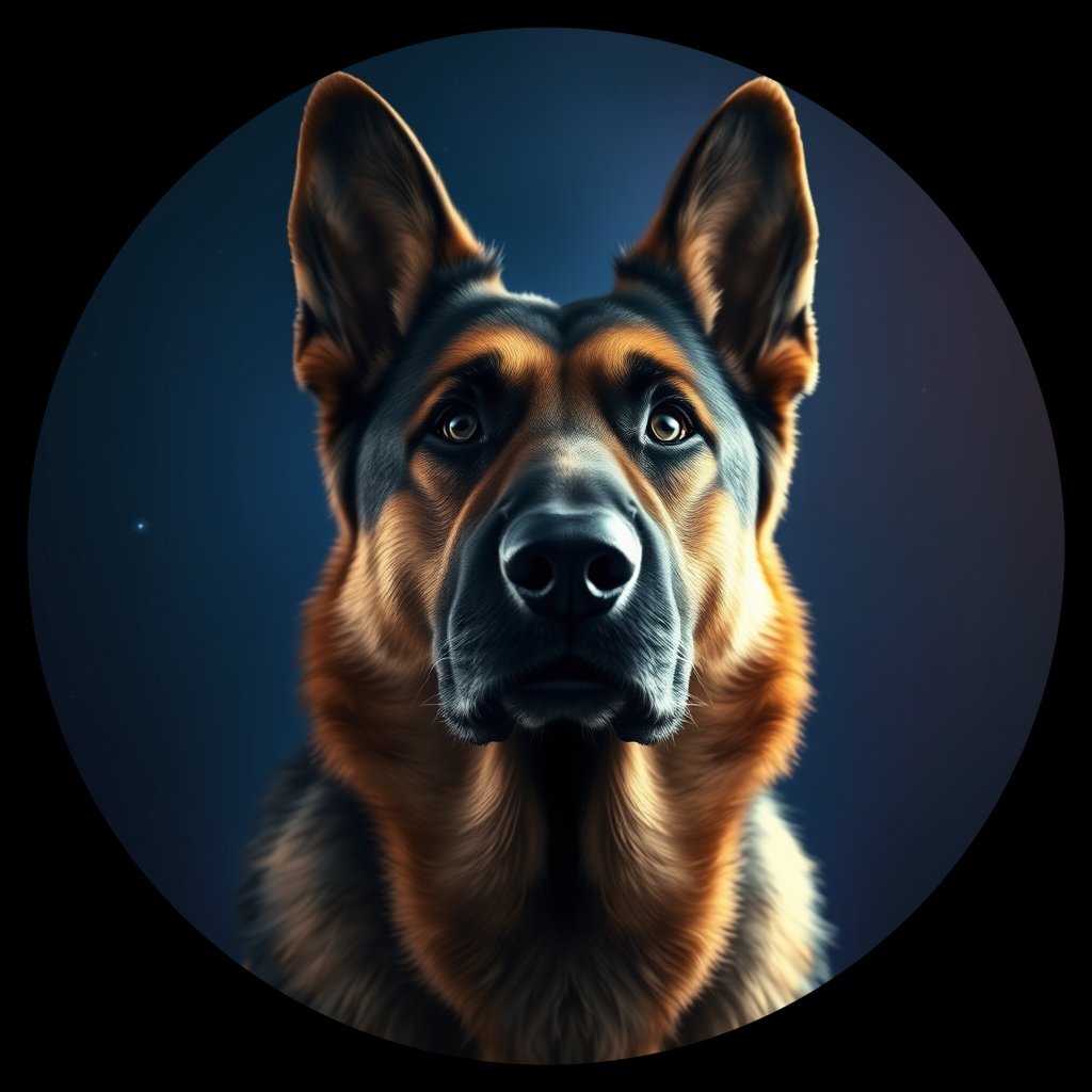 Cosmic medallion portrait of PFZ5F06_PFZ5F06, a German Shepherd