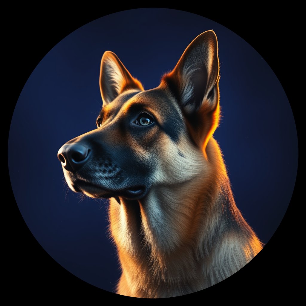 Cosmic medallion portrait of PFZ5G01_PFZ5G01, a German Shepherd