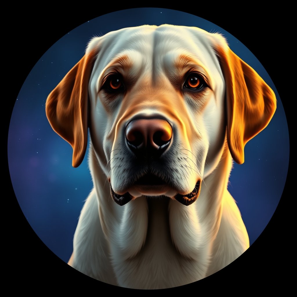 Cosmic medallion portrait of PFZ5G05_PFZ5G05, a Labrador Retriever