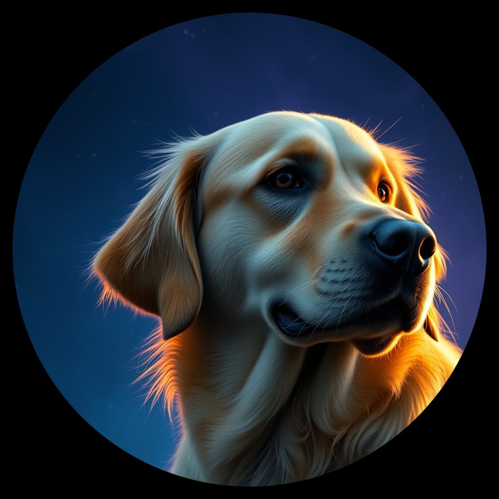 Cosmic medallion portrait of PFZ5G09_PFZ5G09, a Golden Retriever