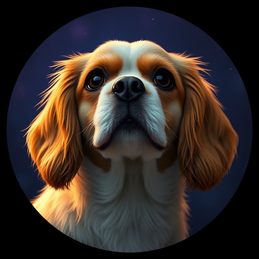 Cosmic medallion portrait of PFZ6A03_PFZ6A03, a Cavalier King Charles Spaniel