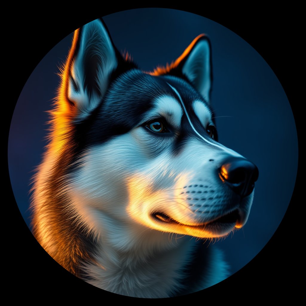 Cosmic medallion portrait of PFZ6A04_PFZ6A04, a Alaskan Malamute