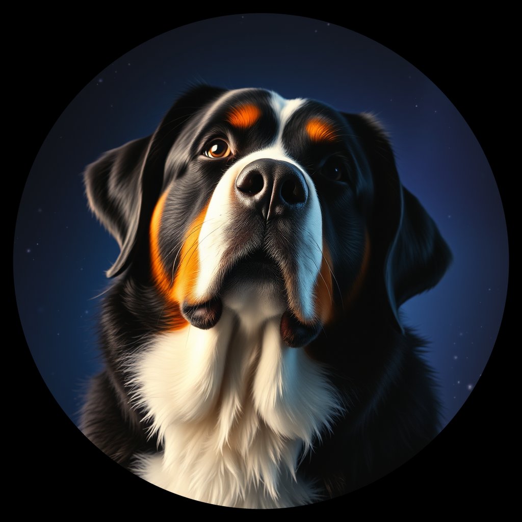 Cosmic medallion portrait of PFZ6A09_PFZ6A09, a Bernese Mountain Dog