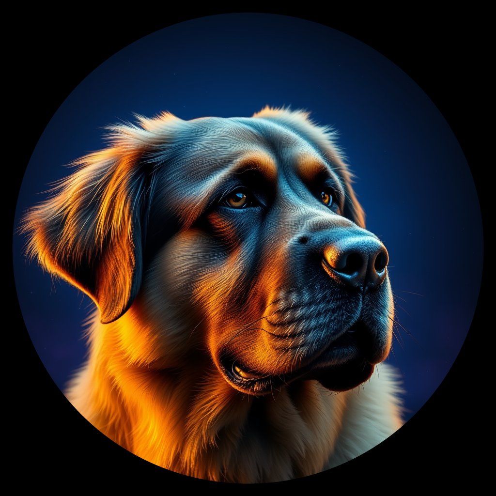 Cosmic medallion portrait of PFZ6A10_PFZ6A10, a Leonberger