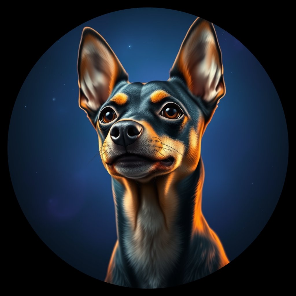 Cosmic medallion portrait of PFZ6B07_PFZ6B07, a Miniature Pinscher