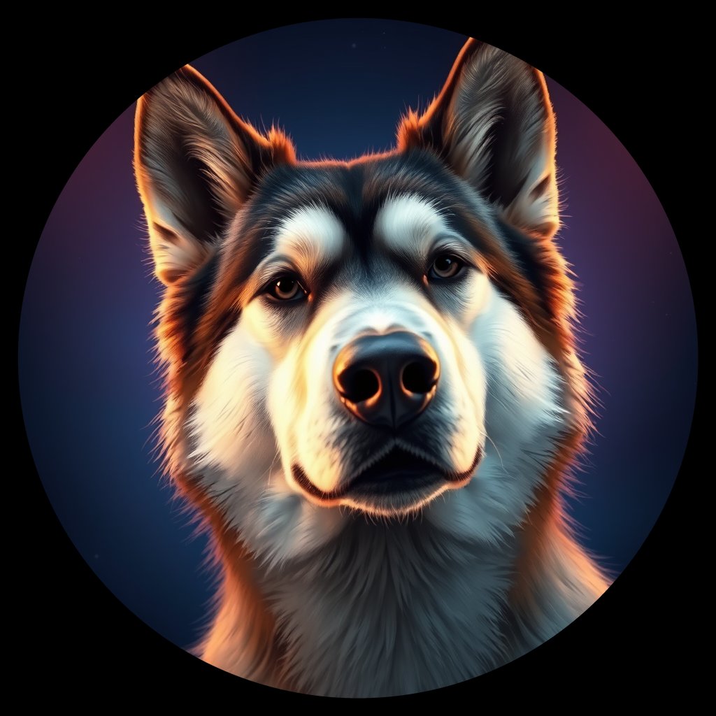 Cosmic medallion portrait of PFZ6B11_PFZ6B11, a Alaskan Malamute