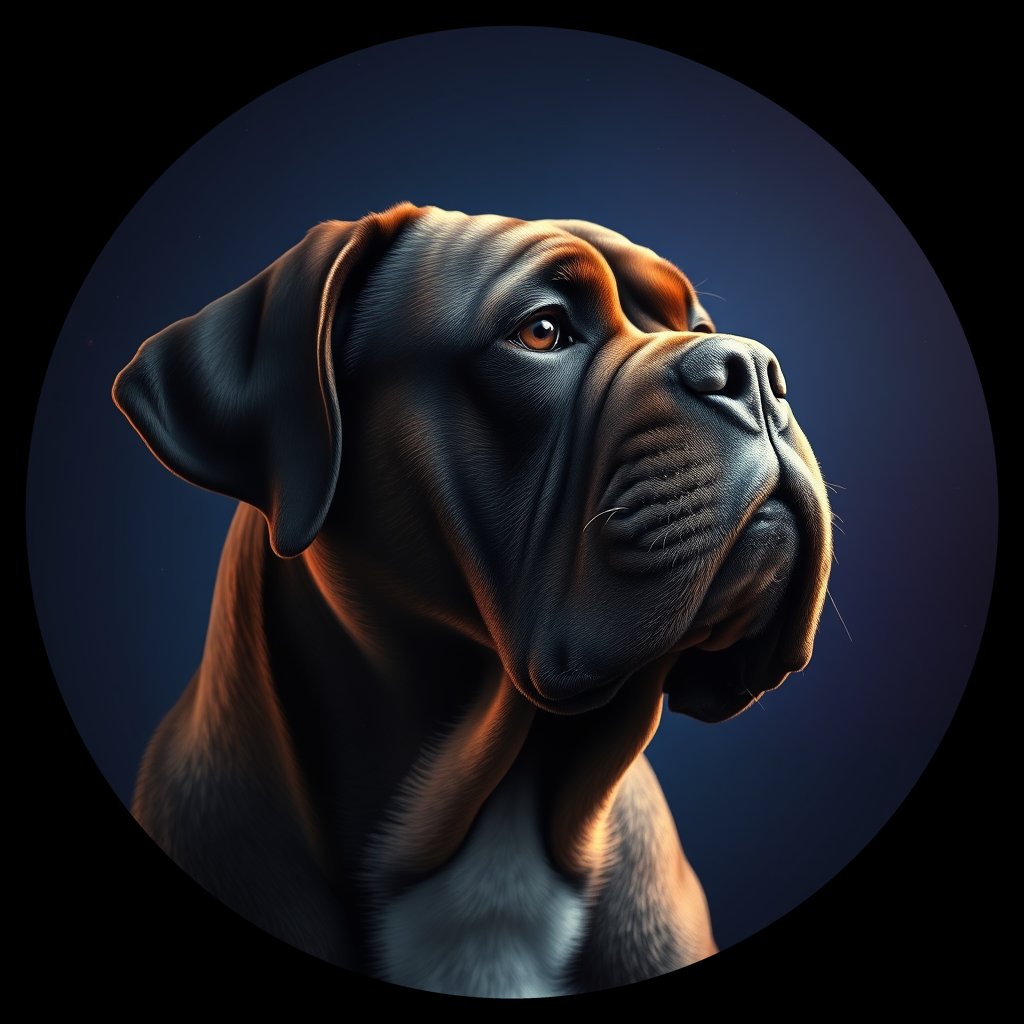Cosmic medallion portrait of PFZ6B12_PFZ6B12, a Neapolitan Mastiff