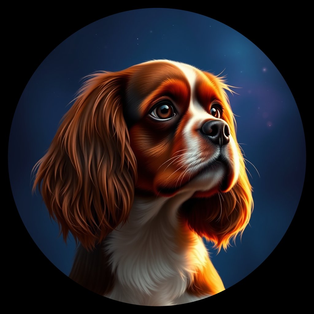 Cosmic medallion portrait of PFZ6C03_PFZ6C03, a Cavalier King Charles Spaniel