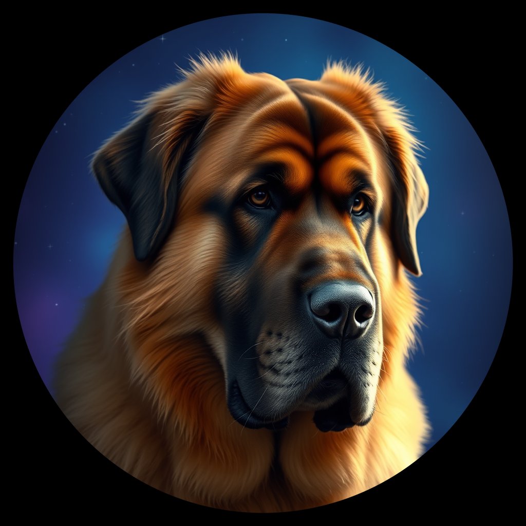 Cosmic medallion portrait of PFZ6C09_PFZ6C09, a Leonberger