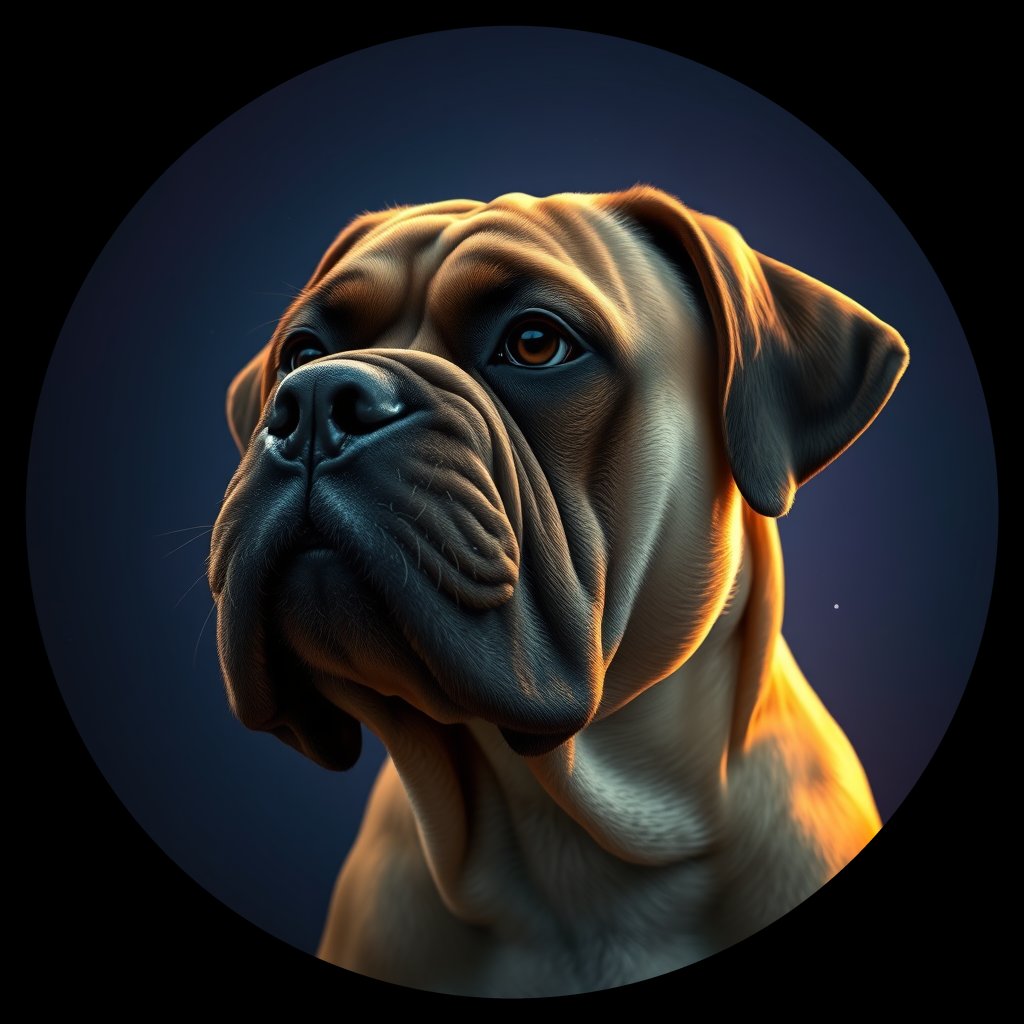 Cosmic medallion portrait of PFZ6C12_PFZ6C12, a Neapolitan Mastiff