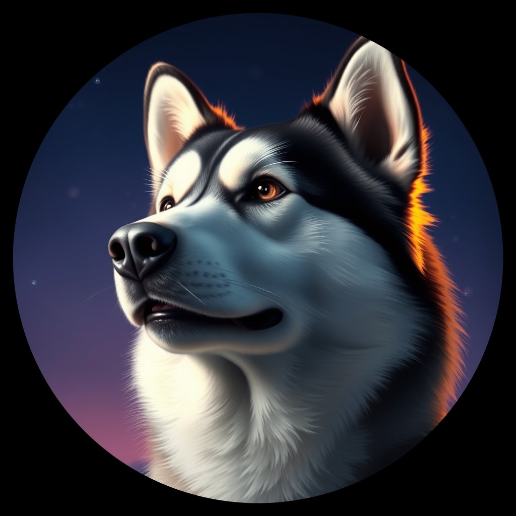 Cosmic medallion portrait of PFZ6D07_PFZ6D07, a Alaskan Malamute