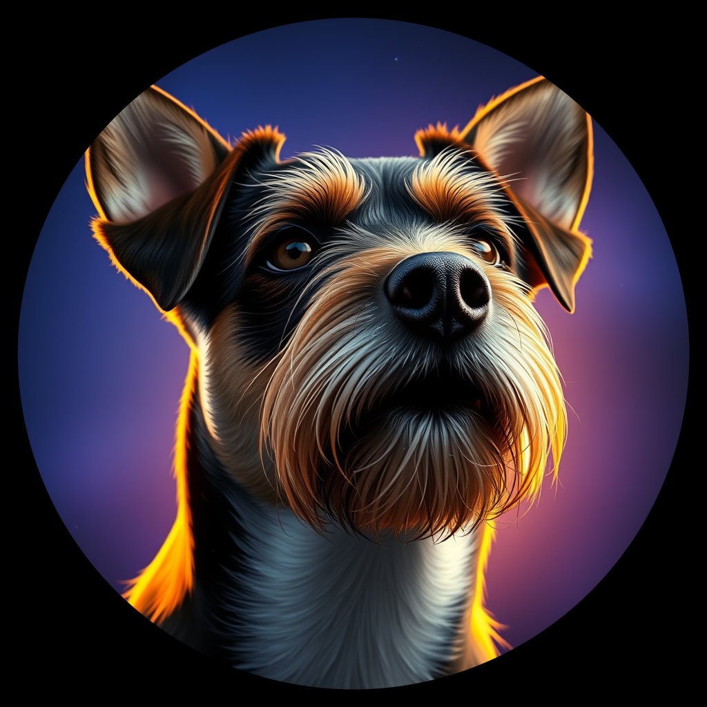 Cosmic medallion portrait of PFZ6D08_PFZ6D08, a Border Terrier