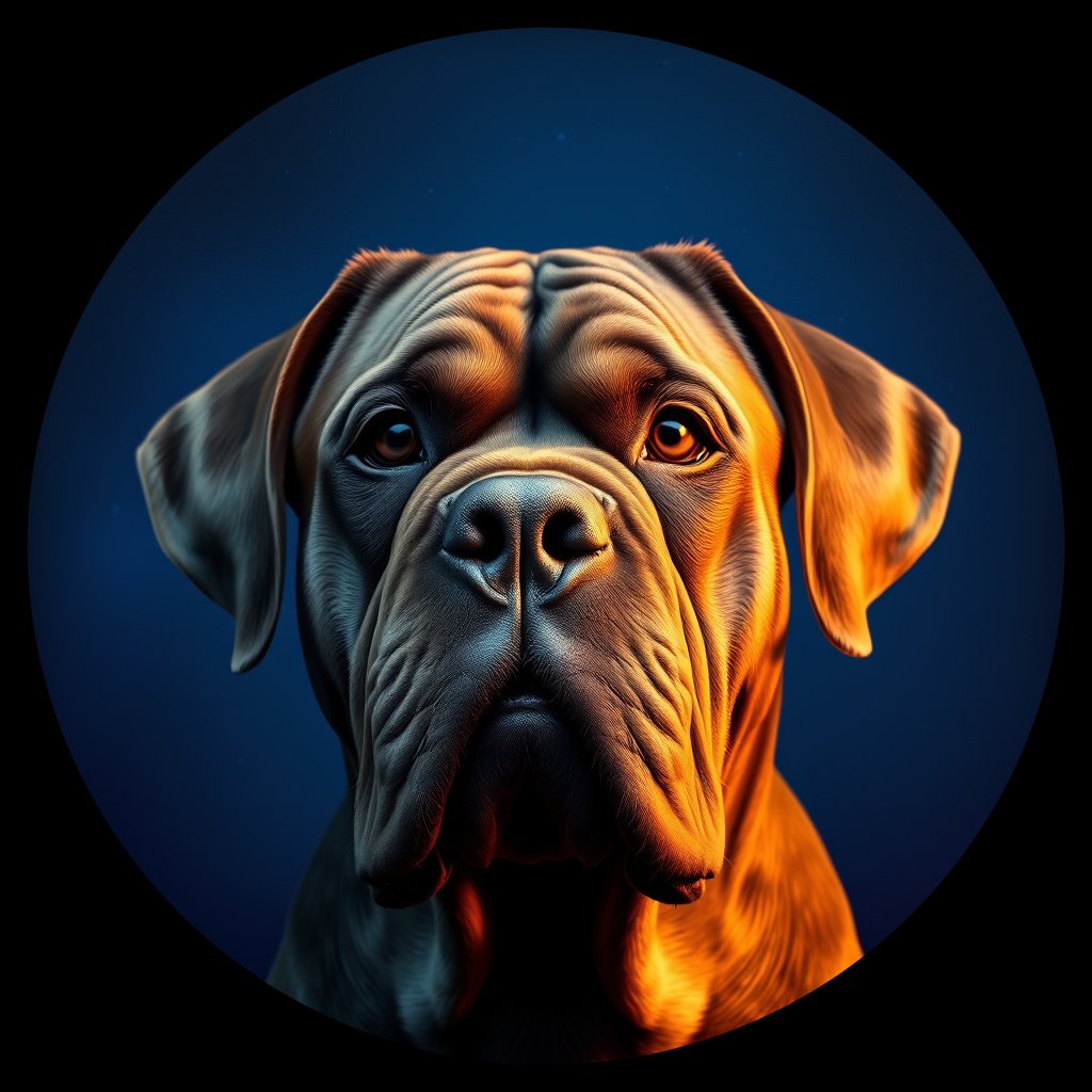 Cosmic medallion portrait of PFZ6D12_PFZ6D12, a Neapolitan Mastiff